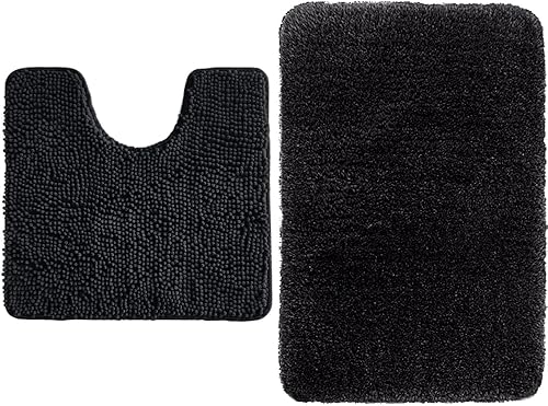 Gorilla Grip Alfombra de baño de chenilla y alfombra de baño de lujo de alta calidad, alfombra de baño en forma de U, tapetes suaves y absorbentes,