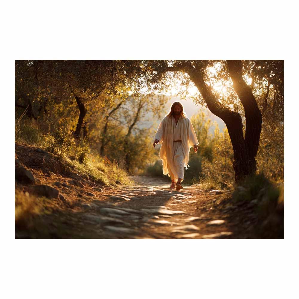 ZAMAEIU Christ Religions Canvas Wall Decor Walking in thes forests Modern Abstract Religious Posters Prints for Living Room Bedroom Church Home Decoration(blue)-80x120cm Unframed