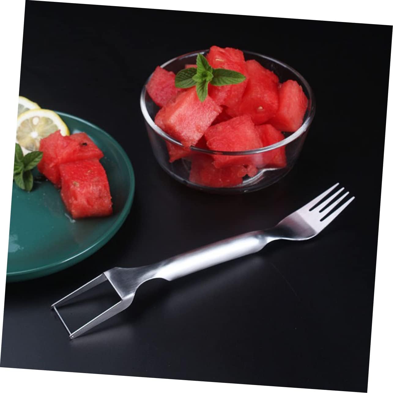 2 Pcs Stainless Steel Watermelon Fork Cutter Dual Head Fruit Slicer
