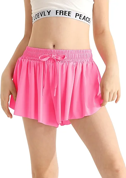 Alakuoti Girls Flowy Athletic Shorts with Pocket Drawstring 2 in 1 Quick Dry Butterfly Skirts for Running, Tennis, Dance