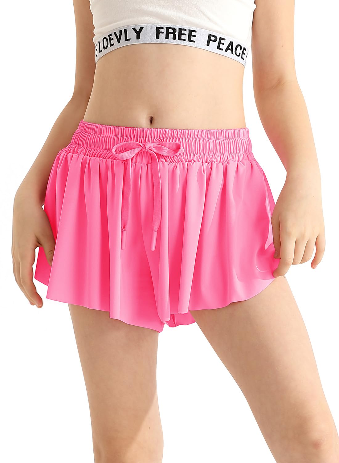 Alakuoti Girls Flowy Athletic Shorts with Pocket Drawstring 2 in 1 Quick Dry Butterfly Skirts for Running, Tennis, Dance