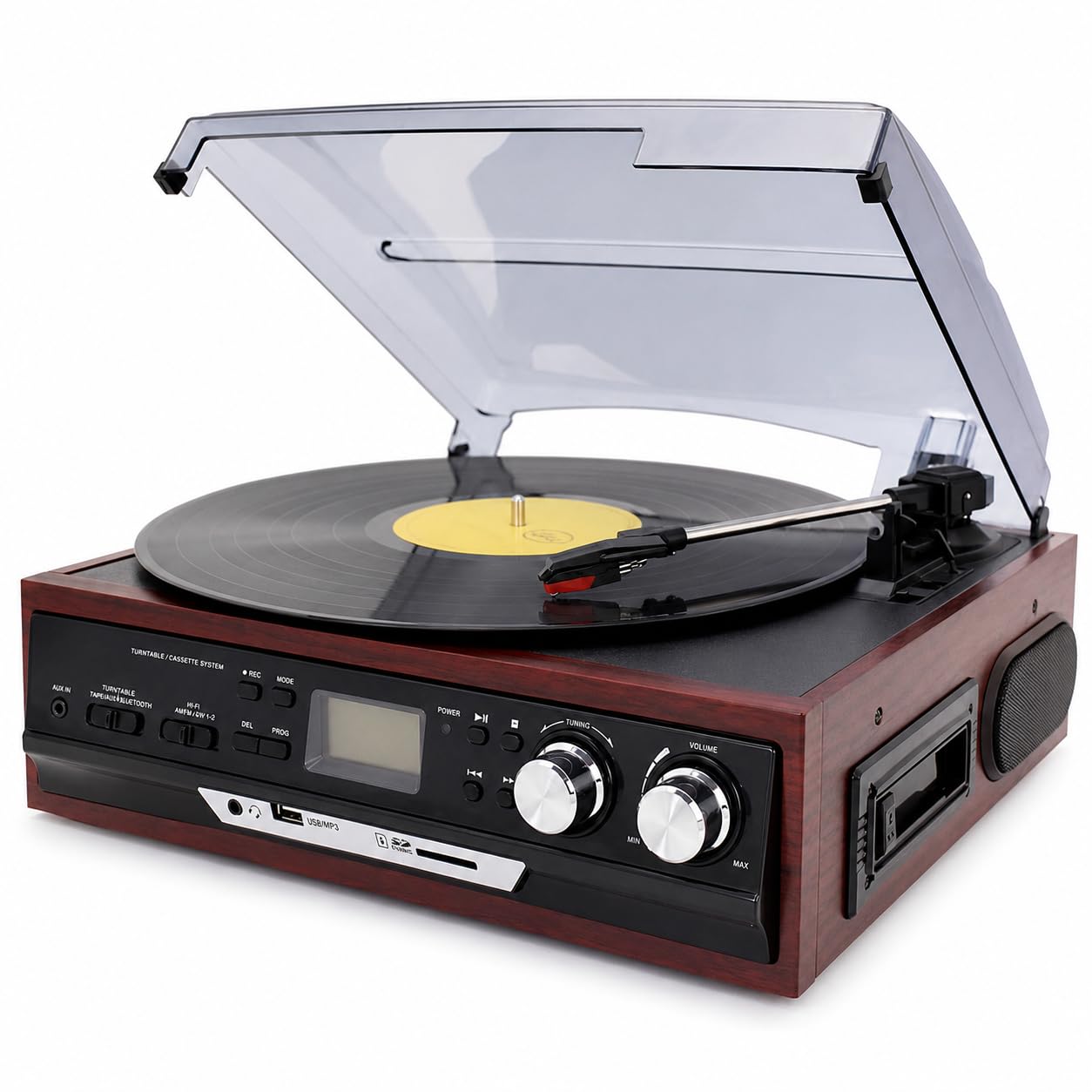 Giradischi retrò 4 in 1 con radio AM/FM, cassette e lettore CD, altoparlanti stereo doppi per la decorazione domestica