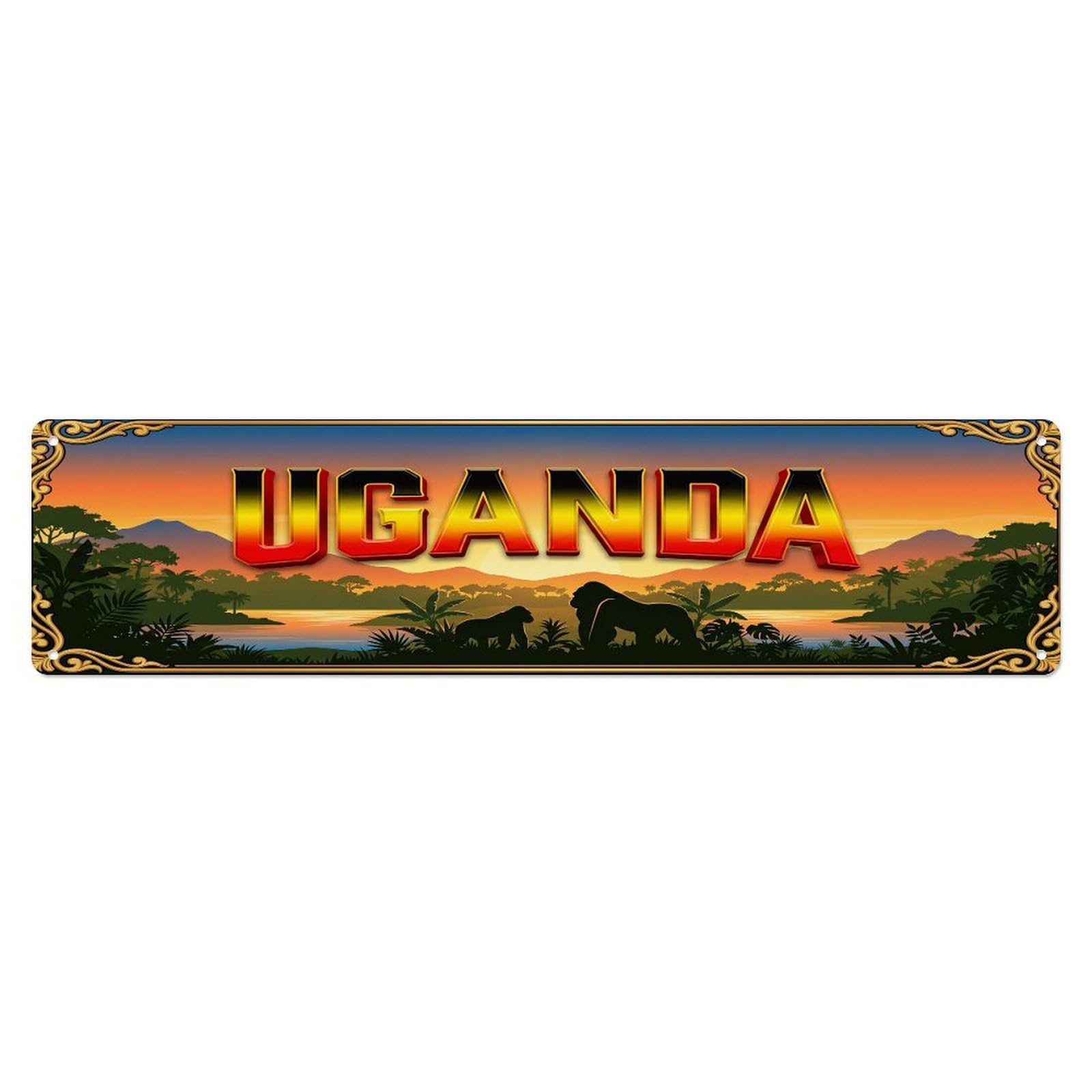 Olhnbad 4X16inch(10X40cm) Vintage Uganda Flag Travel Pattern Metal Tin Sign
