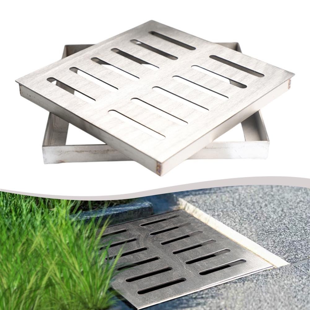 Grille de drainage en acier inoxydable pour l'extérieur 200 x 200 x 30 mm 300 x 300 x 30 mm Argenté Design trou double rangée (300 x 300 x 30 x 3 mm)