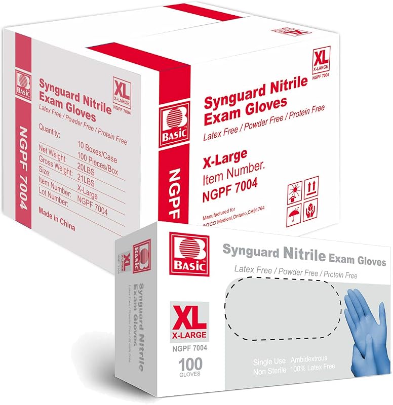 Basic Medical Blue Nitrile Exam Gloves - Latex-Free & Powder-Free - NGPF 7004 (Case of 1,000), Xtra Large
