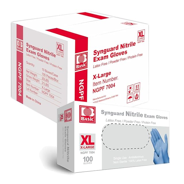 Basic Medical Blue Nitrile Exam Gloves - Latex-Free Powder-Free - NGPF 7004 Case of 1 000 Xtra Large