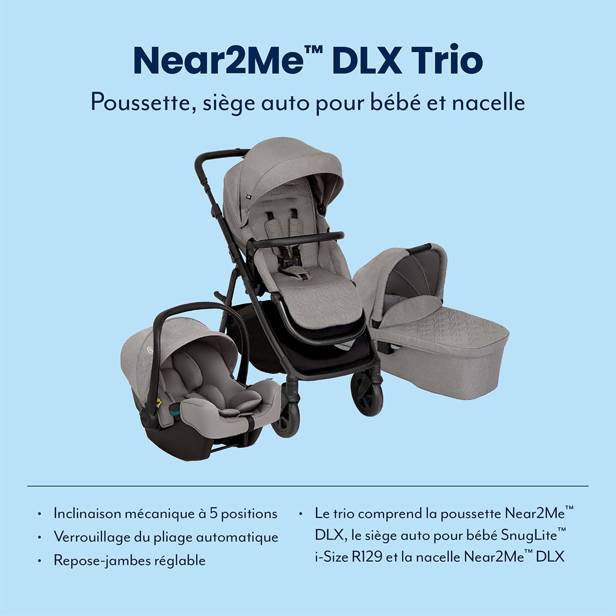 Graco Near2Me Dlx Trio Poussette Siège Auto Bébé Nacelle Gris Ash
