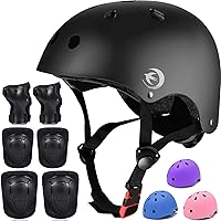 Vista 1 de Juego de casco para niños con rodilleras, coderas y muñequeras, casco ajustable para niños pequeños y jóvenes, juego de equipo de protección