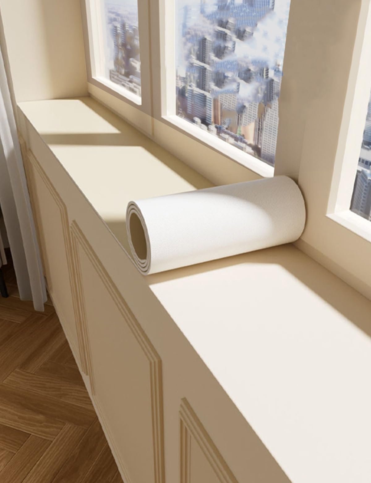 Aeovot Decorative Waterproof Mat for Windowsill, 3.5mm Foam Anti-Slip Window-Sill Protector Mat, Window Sill Cover From Dog Cat Scratching for Kitchen Balcony Reading Nook(Beige,290x25cm/114.2x9.8in)