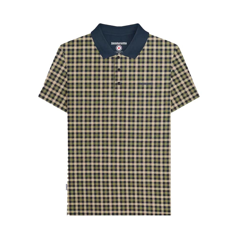 Lambretta Mens Check Short Sleeve Polo Shirt - Navy - 2XL