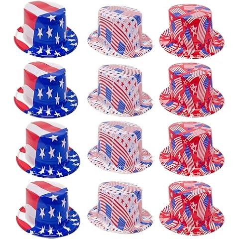 Podzly 12 American Flag Hat Party Supplies - Patriotic 4th of July Hats for Independence Day - Red White and Blue USA Party Accessories For Kids and Adults Cover