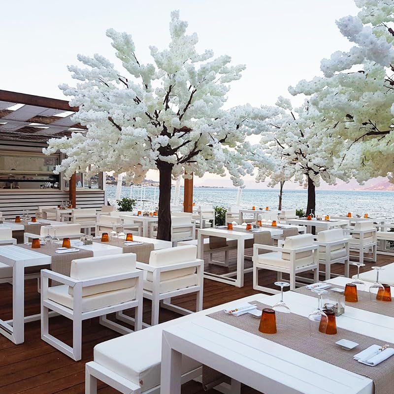 Árboles artificiales de flores de cerezo blanco - Falso árbol de los deseos de estilo japonés para ventana de hotel - Decoración interior o exterior - 2 m x 1,8 m