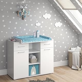 Vicco Wickelkommode Leonie, Weiß, 113 x 109 cm, mit abnehmbarem Wickelaufsatz zur Nutzung als Kommode