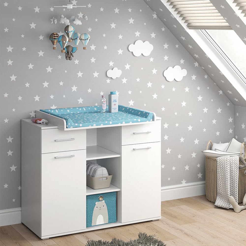 Vicco Cómoda Cambiador Leonie, Blanco, 113 x 109 cm, con Cambiador extraíble para Usar como cómoda