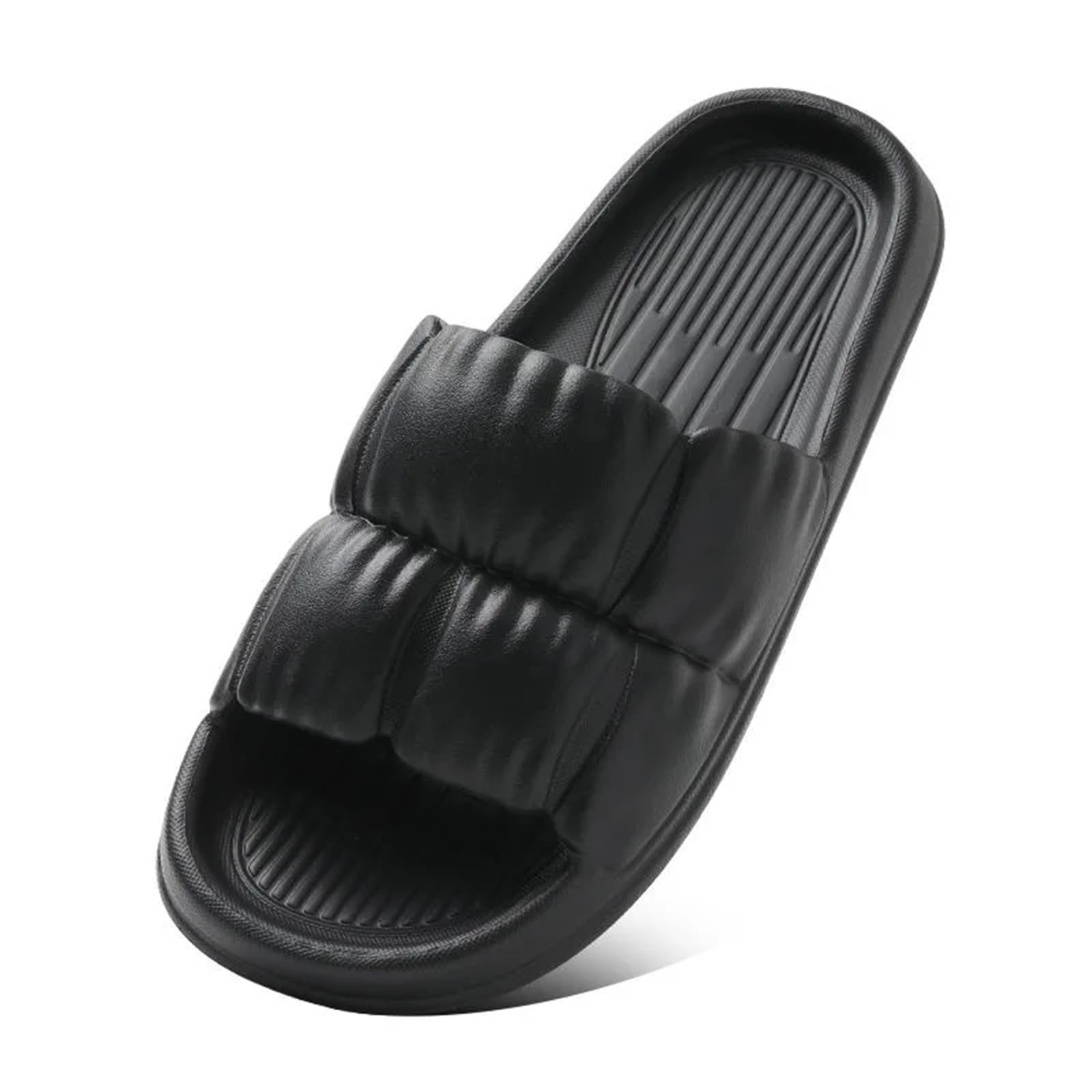 ERHTGUO Women Soft Sole Cloud Slippers Thick Platform Indoor Outdoor Beach Sandals Summer EVA Non Slip Flip Flops(Black,38-39)