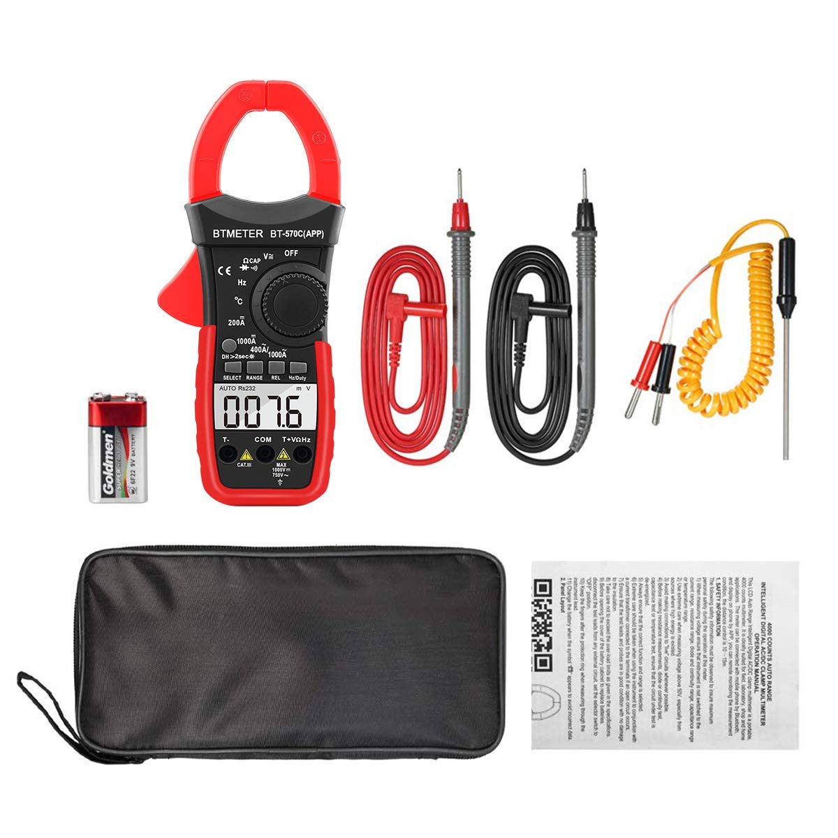Bluetooth AC DC Clamp Mutlimeter Amp Meter with Temp Testing, Auto