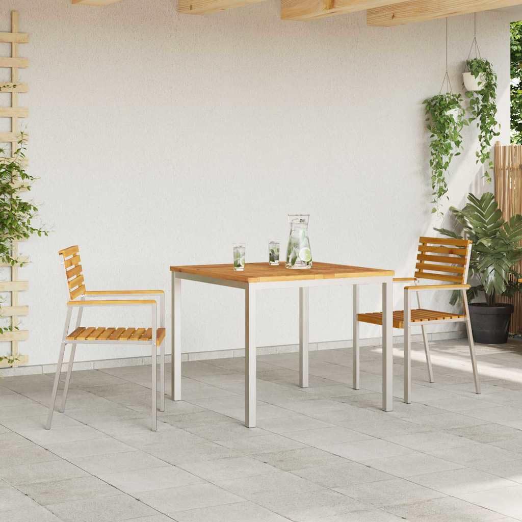 Juego de muebles de jardín de madera maciza de acacia, 3 unidades, color marrón, mesa con 2 sillas, muebles de balcón, muebles de terraza para terraza, jardín, balcón -C