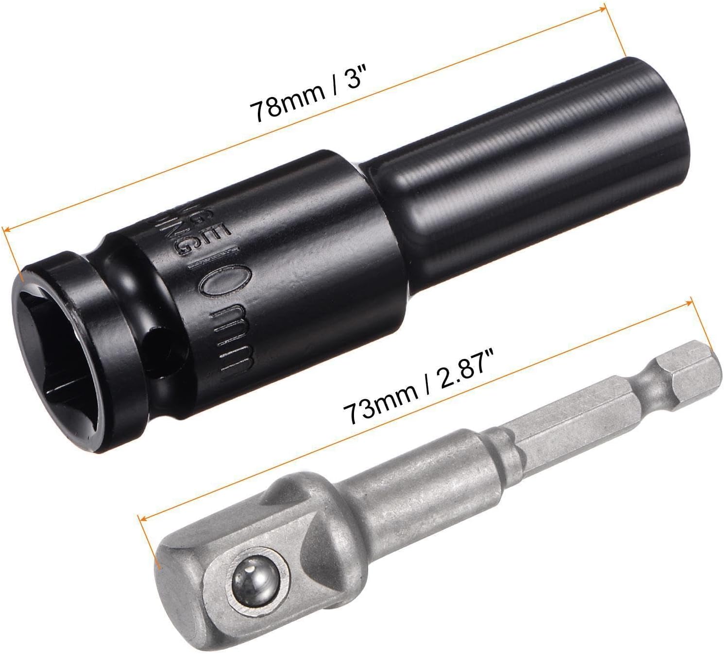 Toolparts And Accessories 1/2" Drive 10mm Deep 6-Point Impact Socket 3" Length And 1/4" Hex Shank Adapter (#CN#130824-01486)