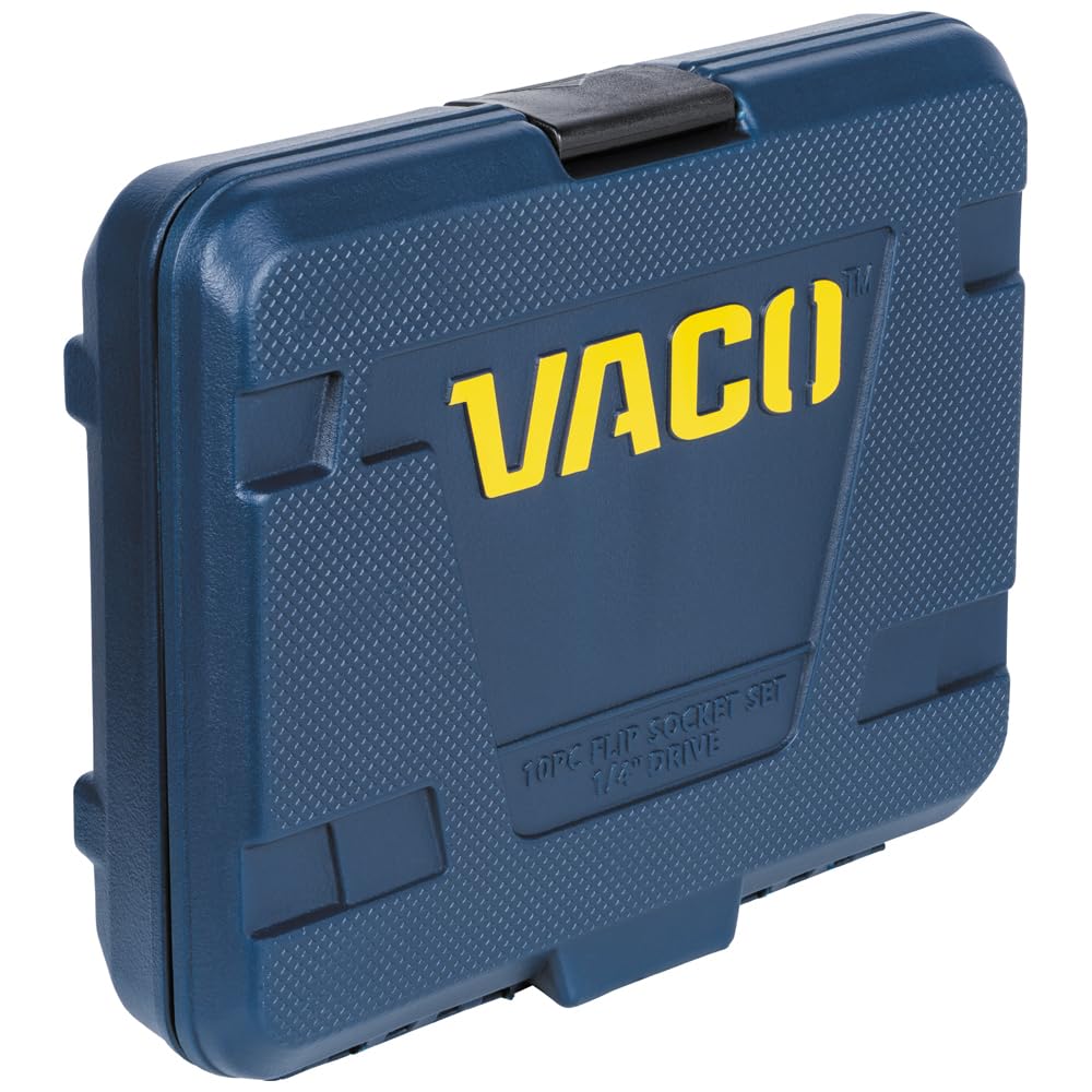 VACO VAC4102 10-częściowy zestaw nasadek udarowych 2 w 1, z etui, adapterami, grzechotką, 6 gniazd, 12 SAE i rozmiary metryczne do napędu 1/4 cala