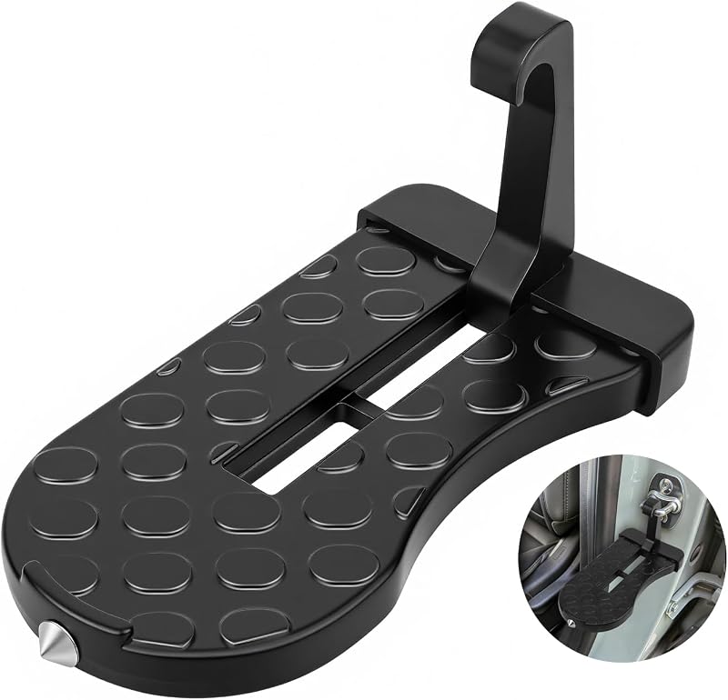 Car Door Step, Aluminum with 400lb Capacity, Anti-Slip Surface, Foldable for Car Roof Access and Roof Racks, Black Step for SUV/Truck