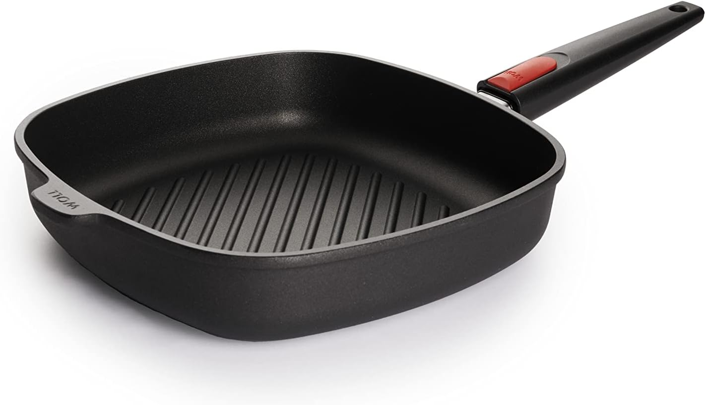 Titanium Nowo Cast Steak Pan, Square, with grooves, 28 x 28 cm with removable handle