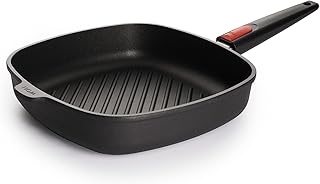 Woll Nowo Titanium Guss-Grillpfanne viereckig - Induktiv -, mit Rillen, 28x28 cm, 6.5 cm hoch, mit abnehmbarem Stiel - Geeignet für alle Herdarten, Aluminiumguss, Antihaft-Versiegelung