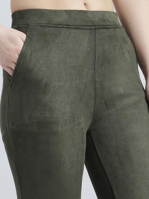 Image of GO COLORS Women Solid Mid Rise Suede Treggings