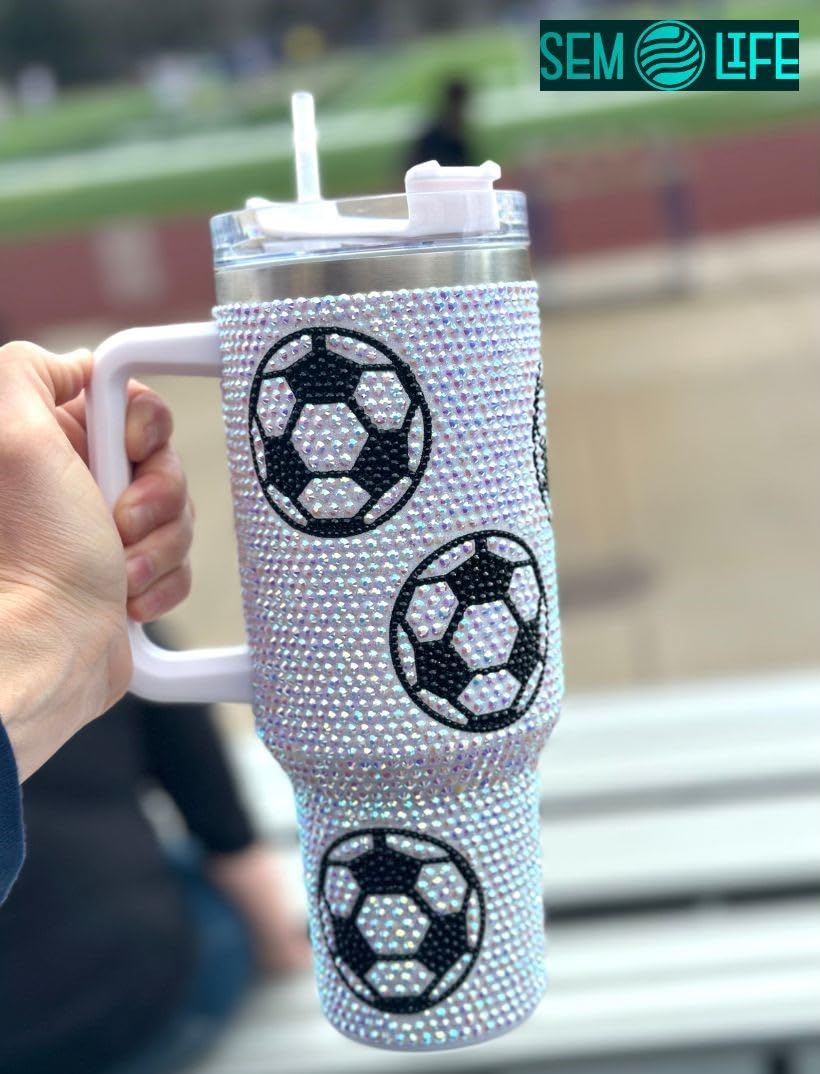 Trinkbecher mit Griff und Strohhalm (Fußball), Edelstahl, doppelwandig, isoliert, 1,2 l, SHD23054