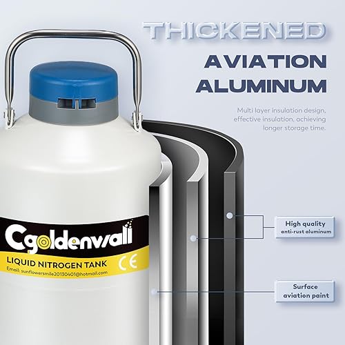 Miniatura 3 de CGOLDENWALL Contenedor criogénico de 10L Nitrógeno líquido LN2 Tanque Dewar Nitrógeno líquido Dewar Aleación de aluminio con 6 recipientes y bolsa