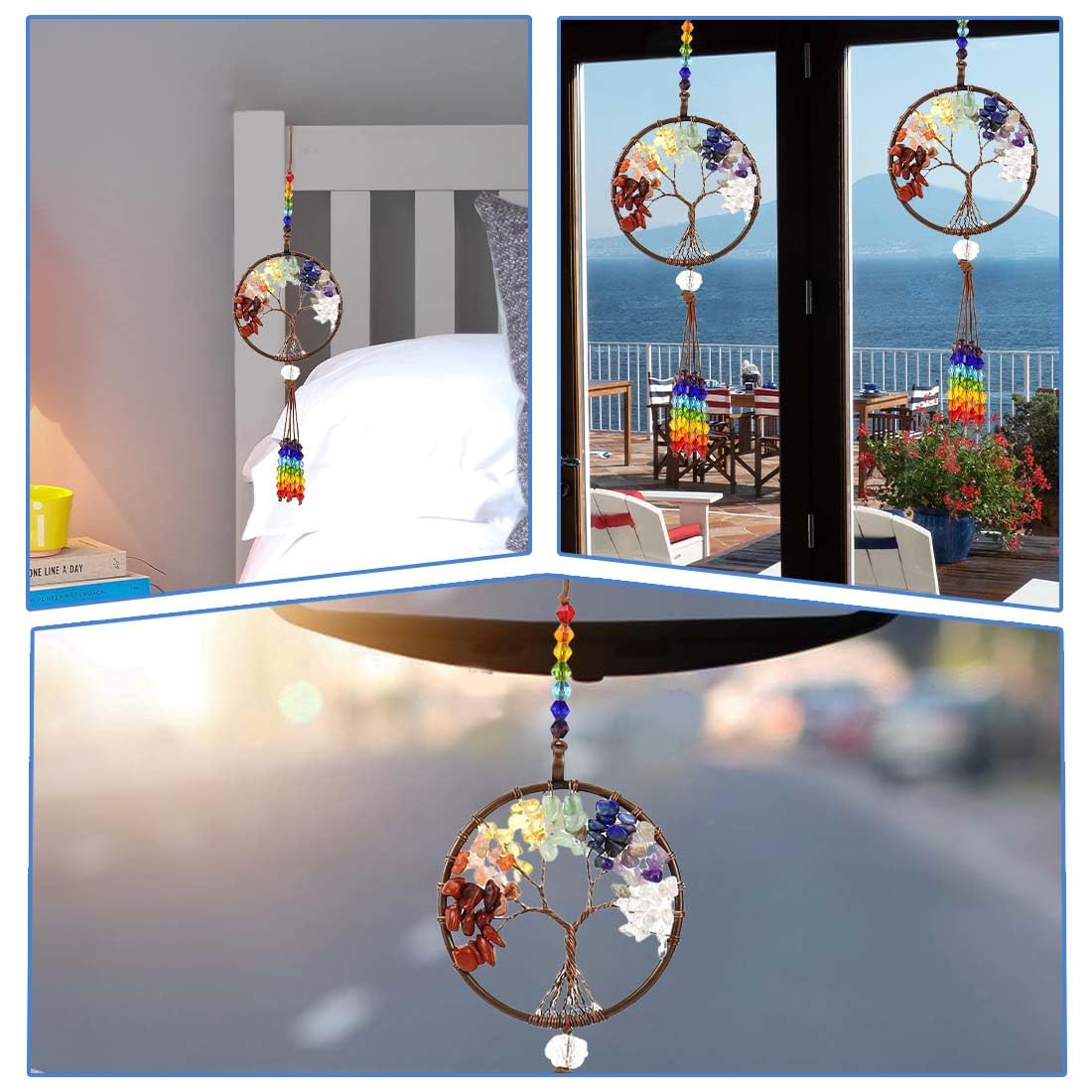 Albero della Vita di Cristalli Curativi con 7 Chakra Pietre Appendiabiti da Parete per Meditazione Ornamento da Appendere Burattato Feng Shui Ornamento per Finestre Souvenir di Matrimonio