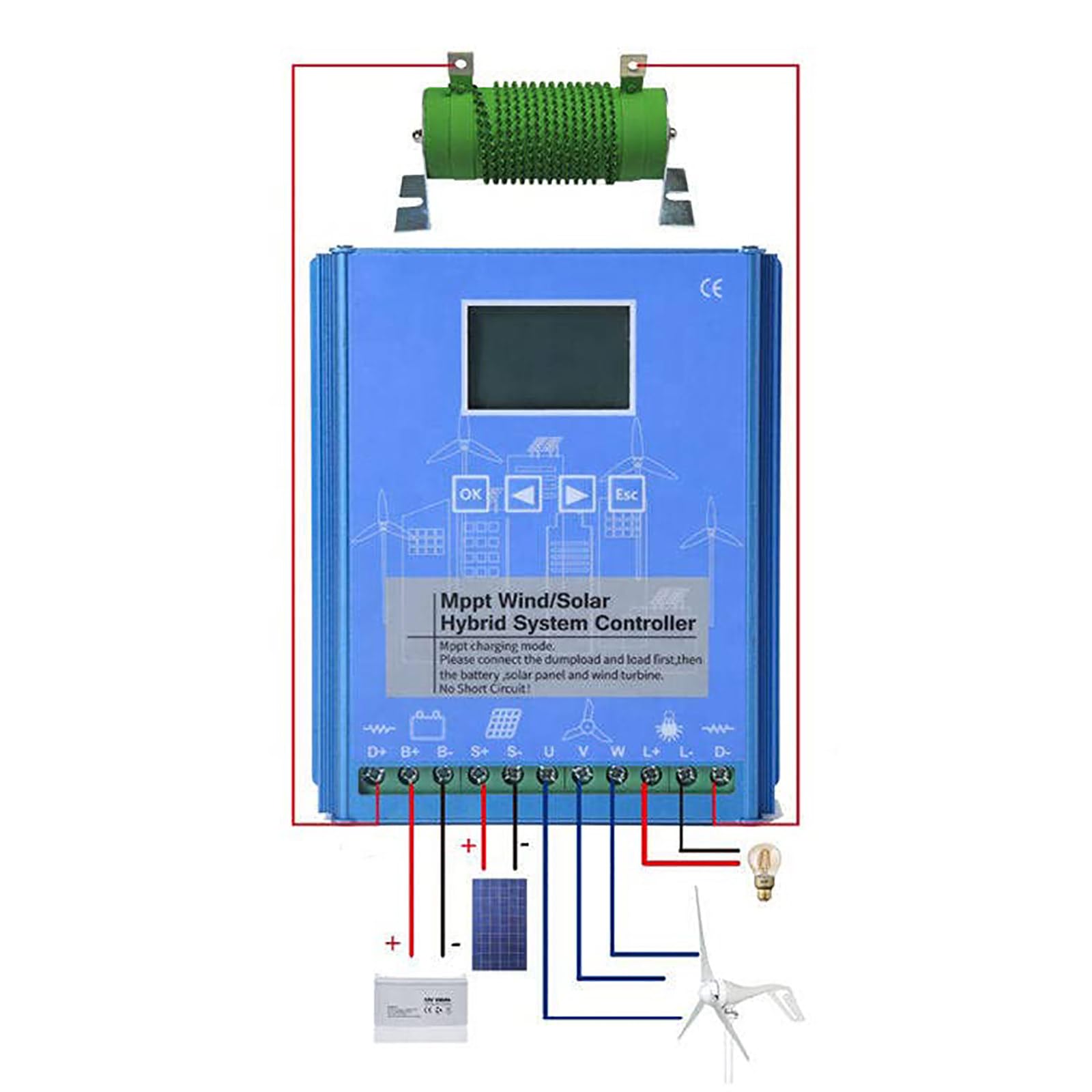 Système Hybride éolien et Solaire 400-2000 W, contrôleur de Charge MPPT, 12 V 24 V 48 V avec écran LCD, pour générateur d'éolienne Domestique Hors réseau, 24 V-1000 W