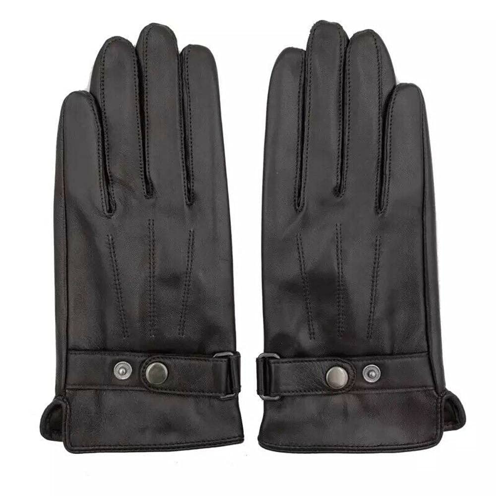 Men's Soft Real Leather Winter Fleece Lined Driving Touchscreen Gloves Black (M)