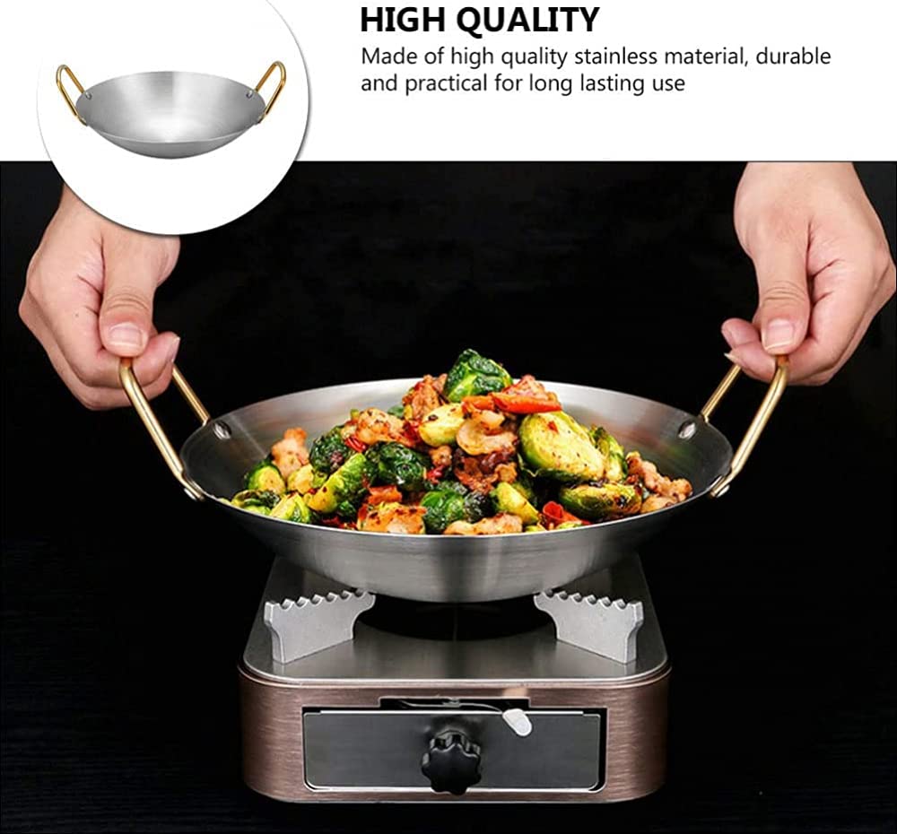 Padella per paella in acciaio inox spesso, forma rotonda, wok in stile cinese per casa, esterno, ristorante, 27,8 x 7,2 cm