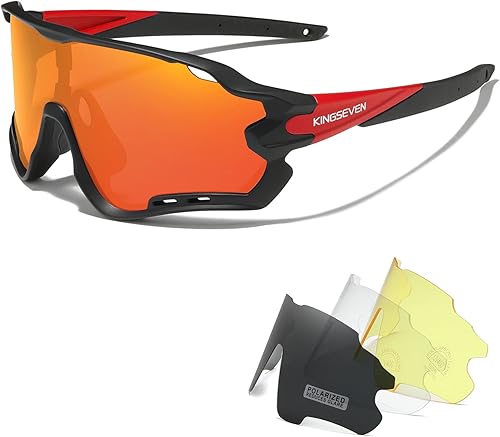 KINGSEVEN Gafas de ciclismo polarizadas para hombres y mujeres, gafas de sol para bicicleta de carretera MTB con 4 lentes intercambiables LS-911