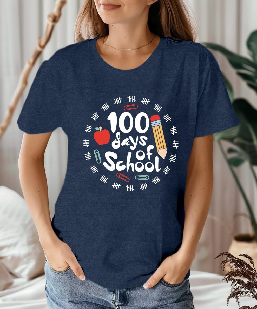 100 Days of School Shirts for Women Teacher School Days T-Shirt Happy 100th Day Teachers Tee Tops - Image 3