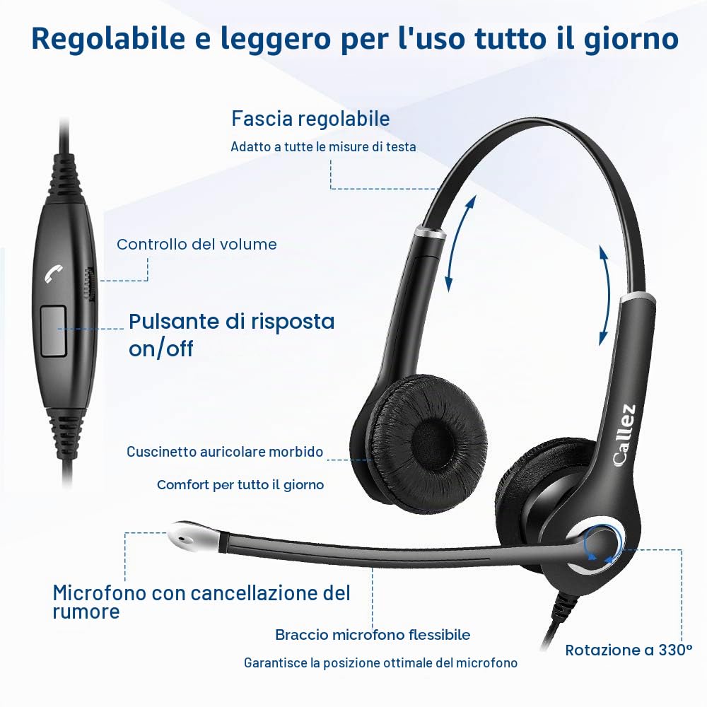 Cuffie PC 3,5mm, Cuffie Telefono Cellulare USB C con Microfono Cancellazione del Rumore, Auricolare per Computer iPad, Ufficio Business, Skype, Videoconferenza, Call Center, Chat Chiare, Ultra Comfort