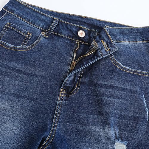 Image of THUNDER STAR Women Mid Rise Ripped Stretchy Jeans Shorts Frayed Raw Hem Casual Denim Shorts