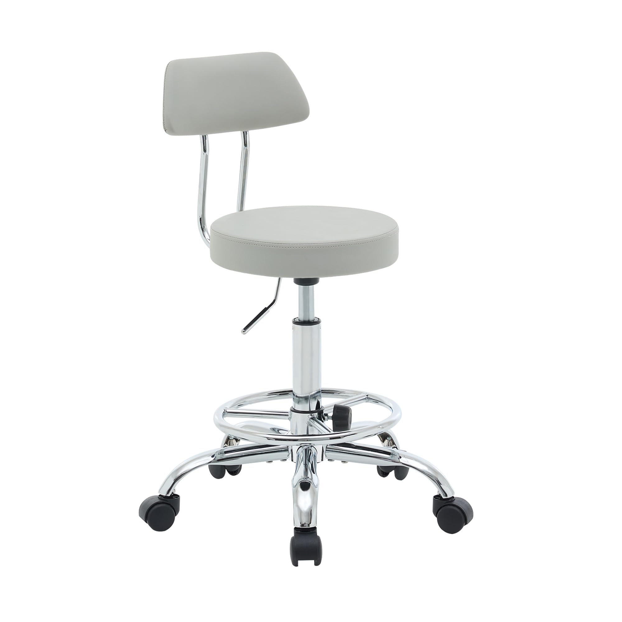 FIRAVOE Ergonomischer Büro-Zeichenstuhl, höhenverstellbarer Rollhocker mit Fußstütze 49,5–67,6 cm, Laborhocker aus Kunstleder mit Rückenlehne