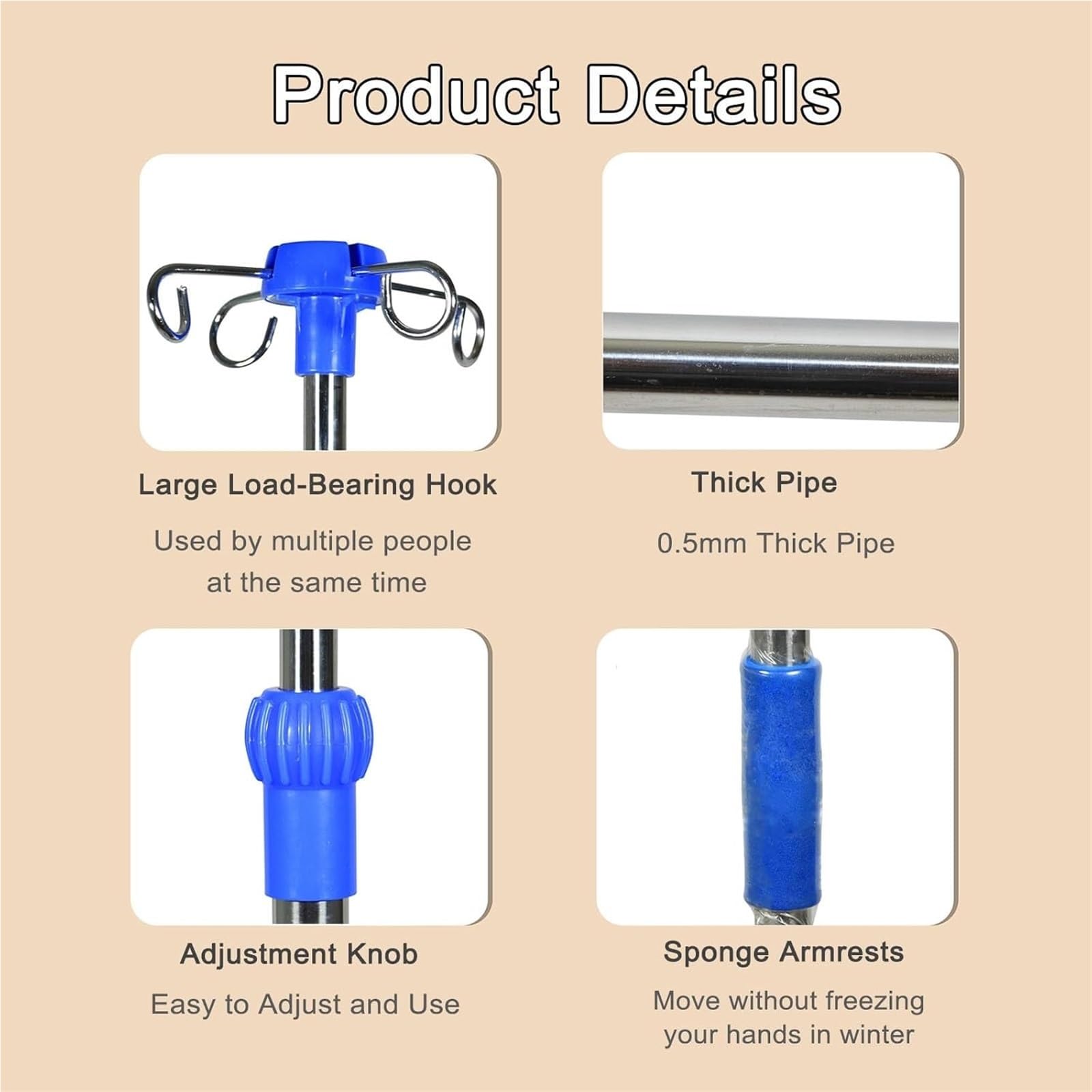 Soporte rodante for portasueros de acero inoxidable resistente portabotellas | Soporte for bolsa intravenosa de 4 puntas y altura ajustable 5 ruedas giratorias