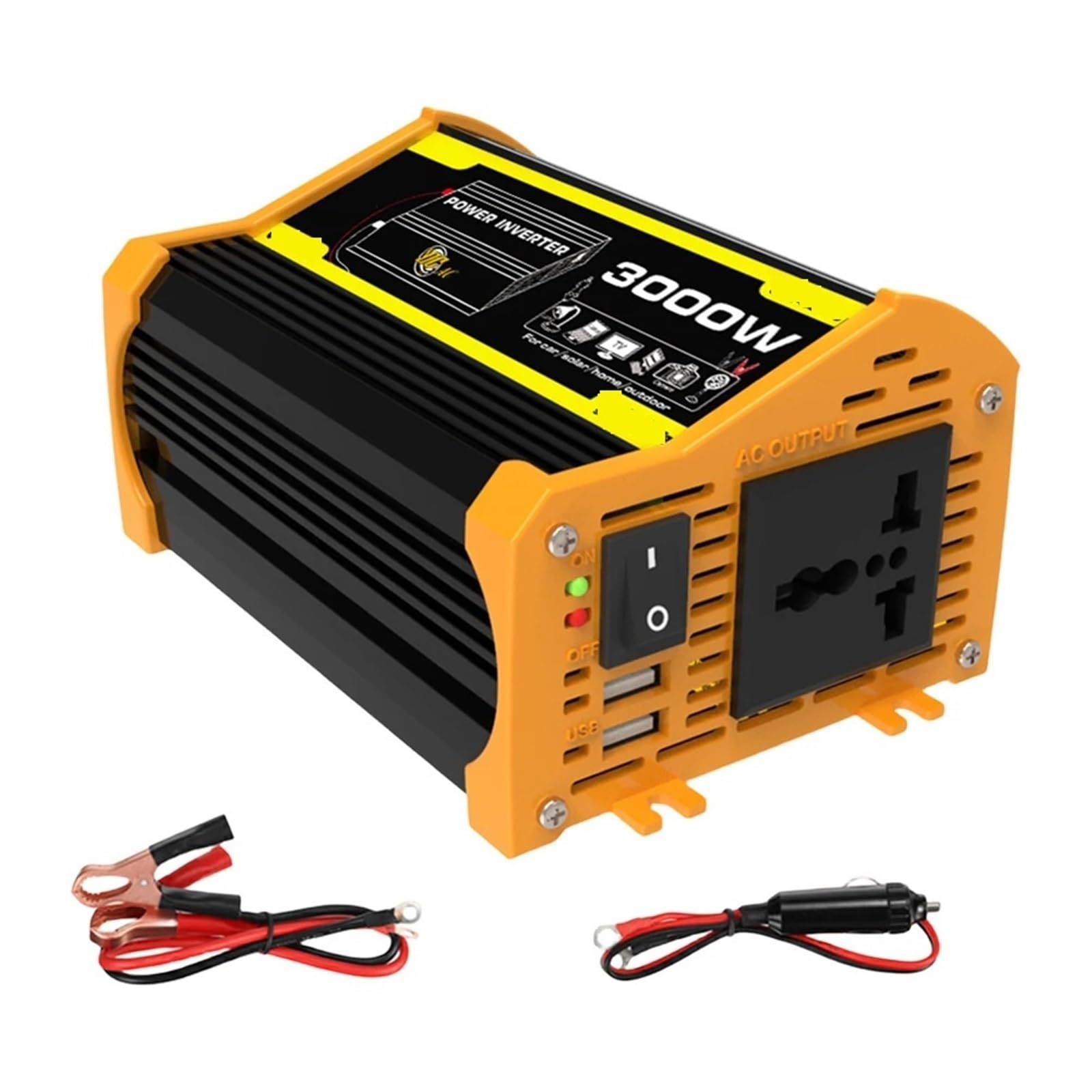 Falownik, Falownik samochodowy 3000 W DC 12 V na AC 110/220 Transformator Konwerter mocy Modyfikowana fala sinusoidalna do kamperów, ciężarówek(Nero,12V 110V)
