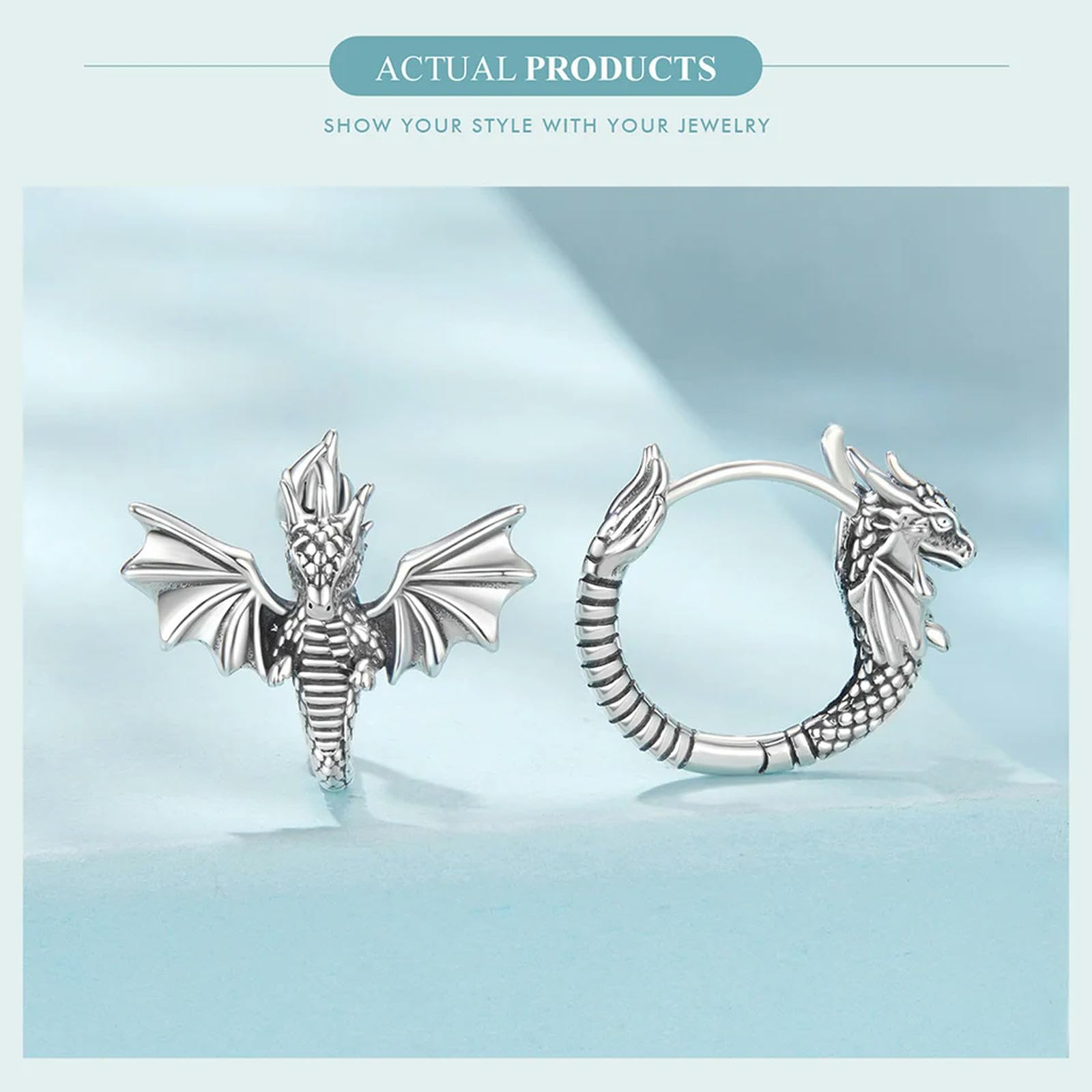 Pendientes De Aro Con Diseño De Dragón Volador De Plata De Ley 925 Para Mujeres Y Adolescentes.