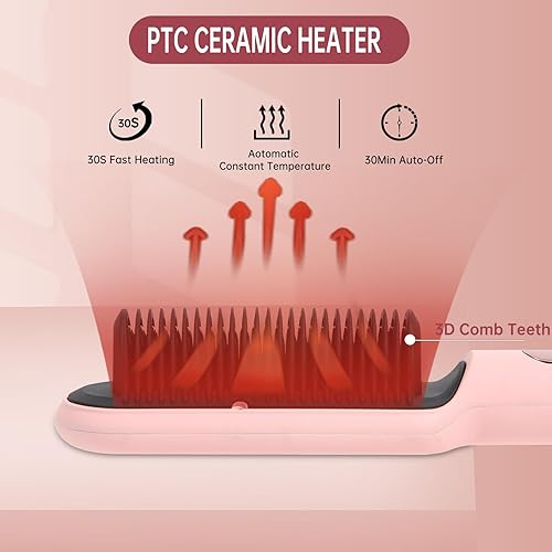 Miniatura 2 de Cepillo alisador de cabello iónico negativo con 9 ajustes de temperatura, peine alisador de cabello de calentamiento rápido de 30 segundos con