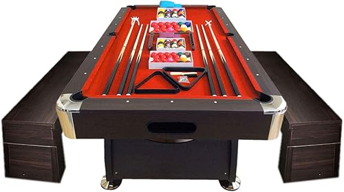 8' Feet Billiard Pool Table Full Set Accessories Vintage Red 8 with Benches
