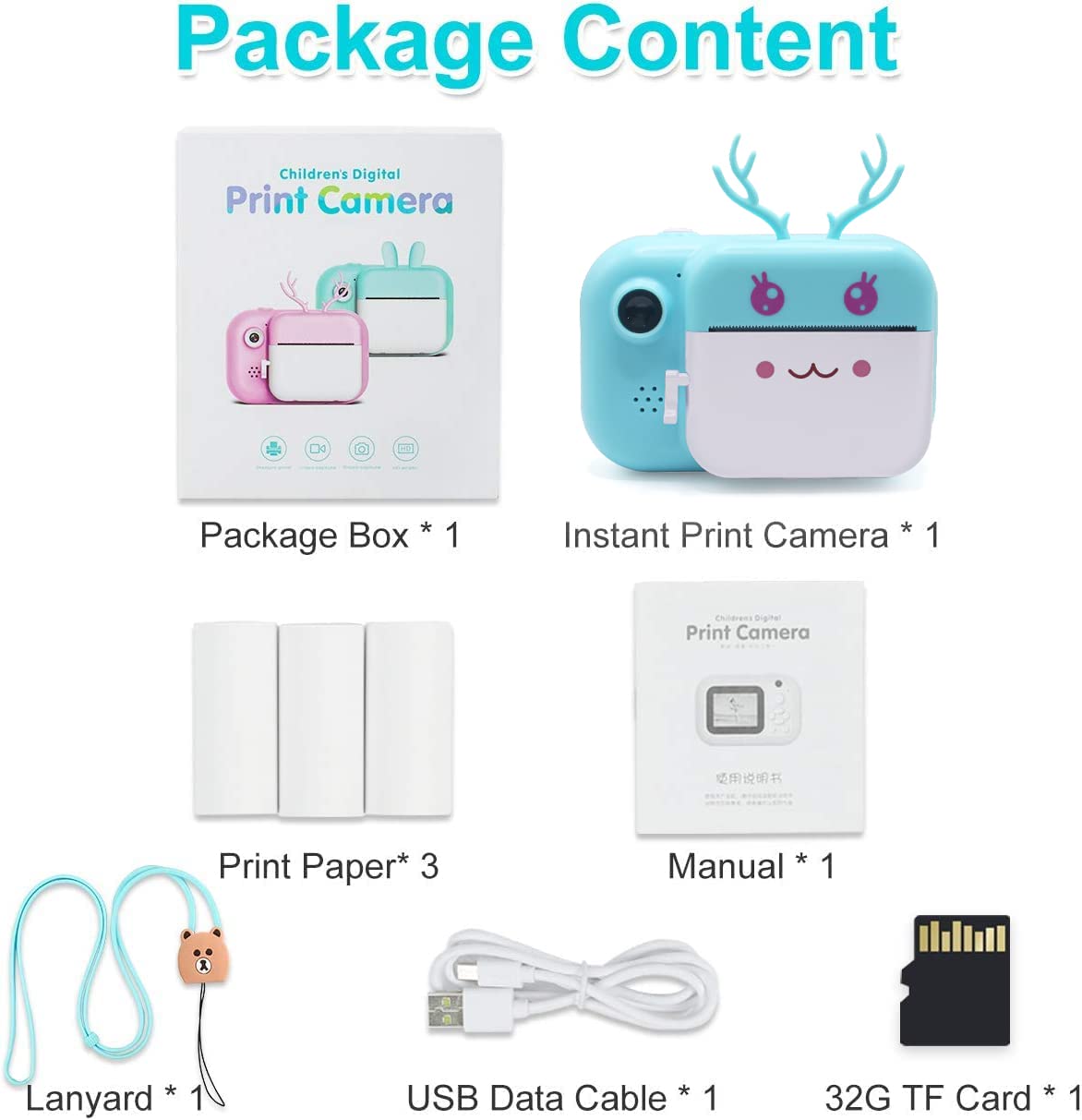 Leqtroniq 40MP Instant Digital Camera for Kids with Print Paper, Child Video Camcorder & Selfie Camera Toy 2.4 Inch Screen & 32GB TF Card (Sky Blue) 4