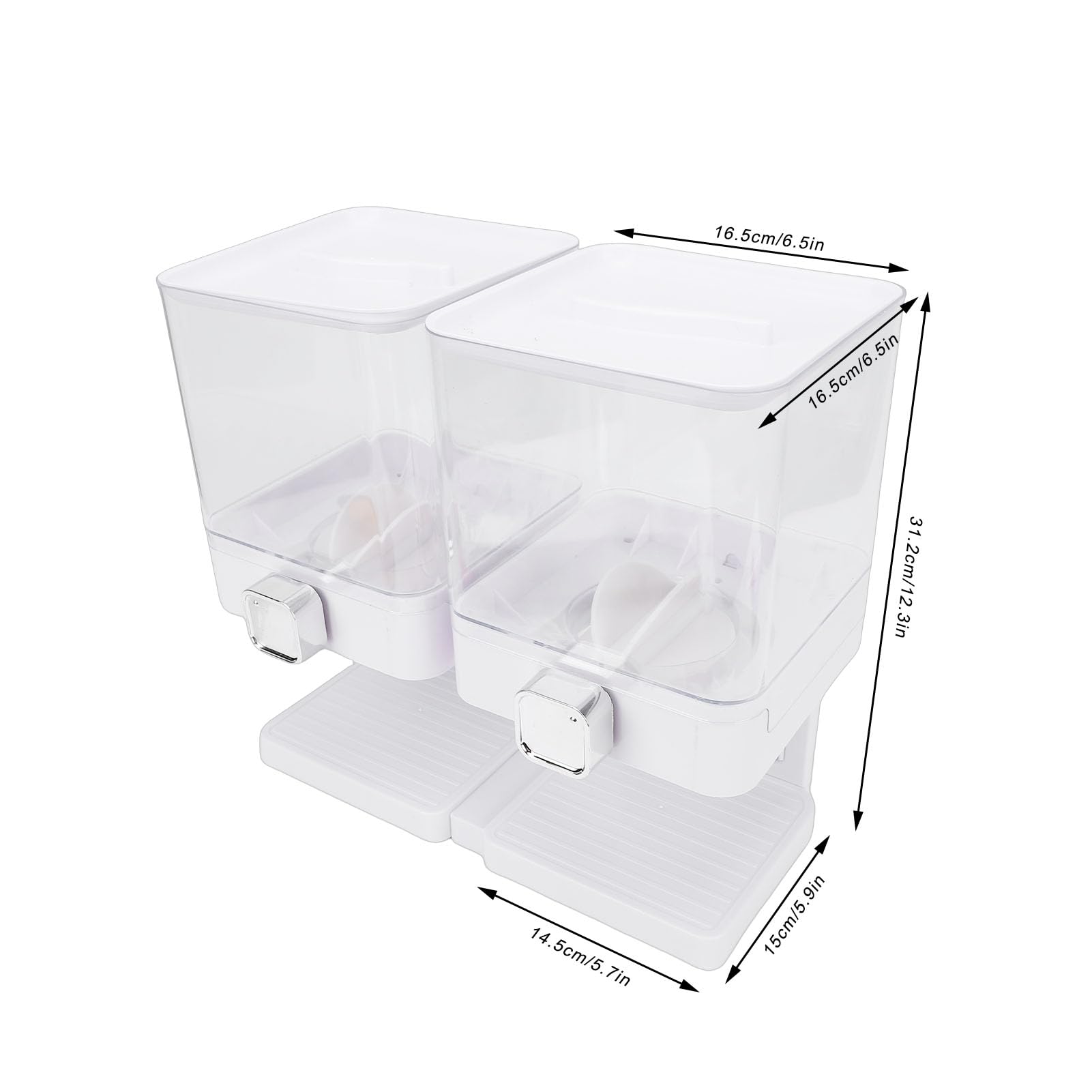 Dispenser per Cereali da Bancone, 2 Contenitori Ermetici per Alimenti Secchi da 3,7 Litri, Grandi Caramelle, Noci, Chicchi di caffè, Snack, per Dispensa Domestica (WHITE)