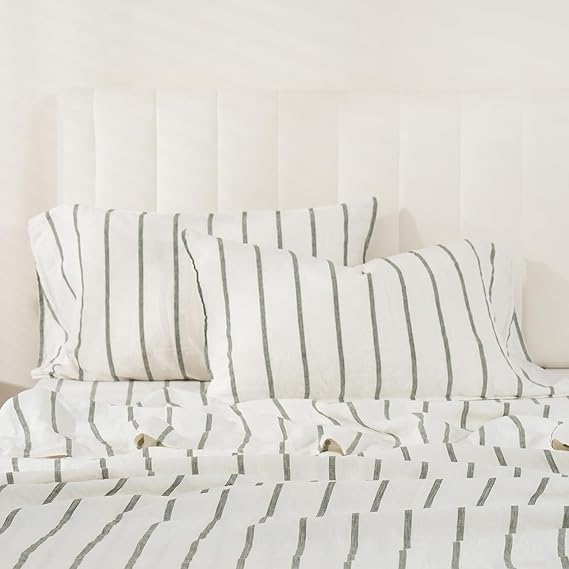 S VICTORY SYMBOL 100 Stripe Linen Pillow Cases Set of 2