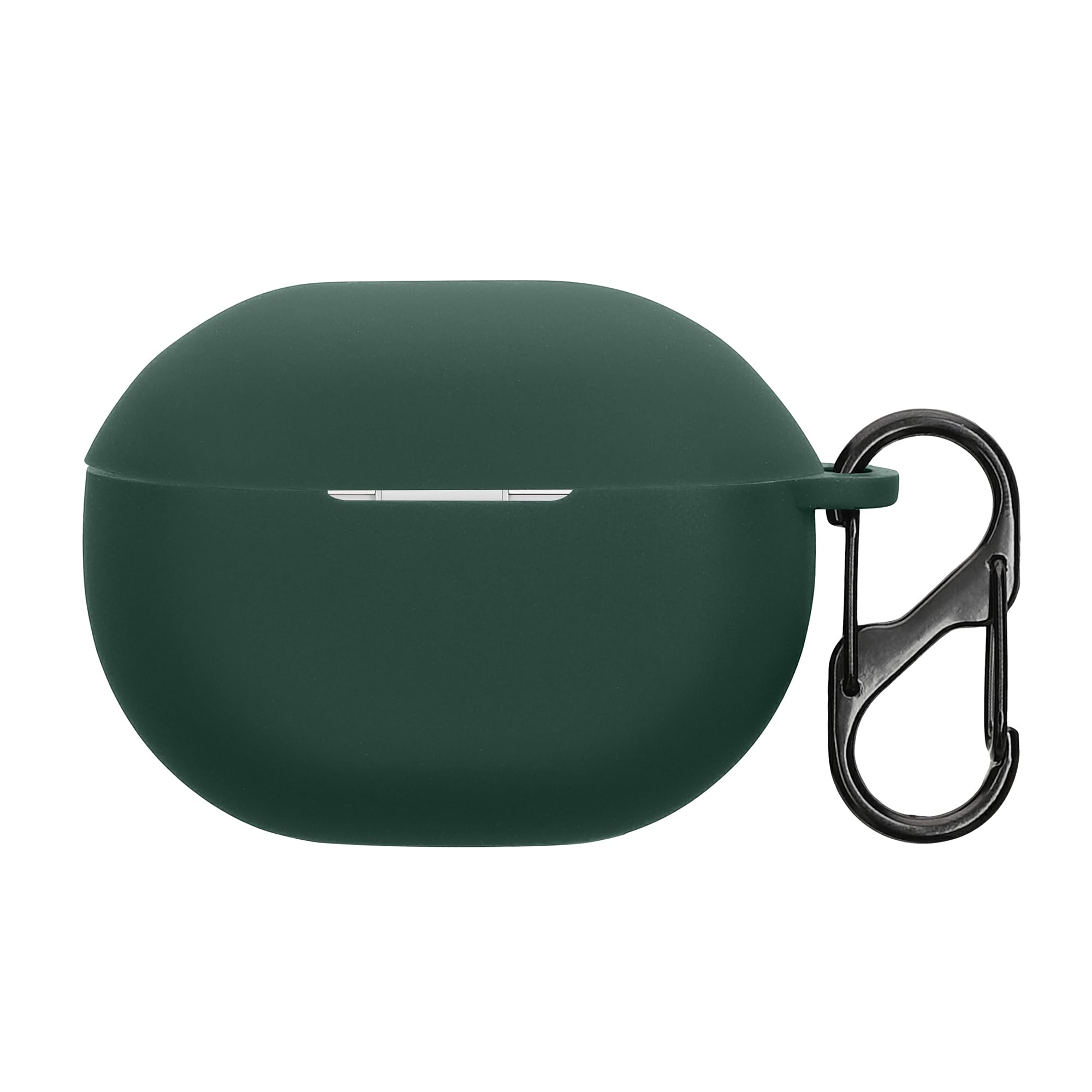 kwmobile Silicone Cover Compatible with SoundPeats Air 4 Pro - Case Cover Stick-On Skin with Clip - Dark Green