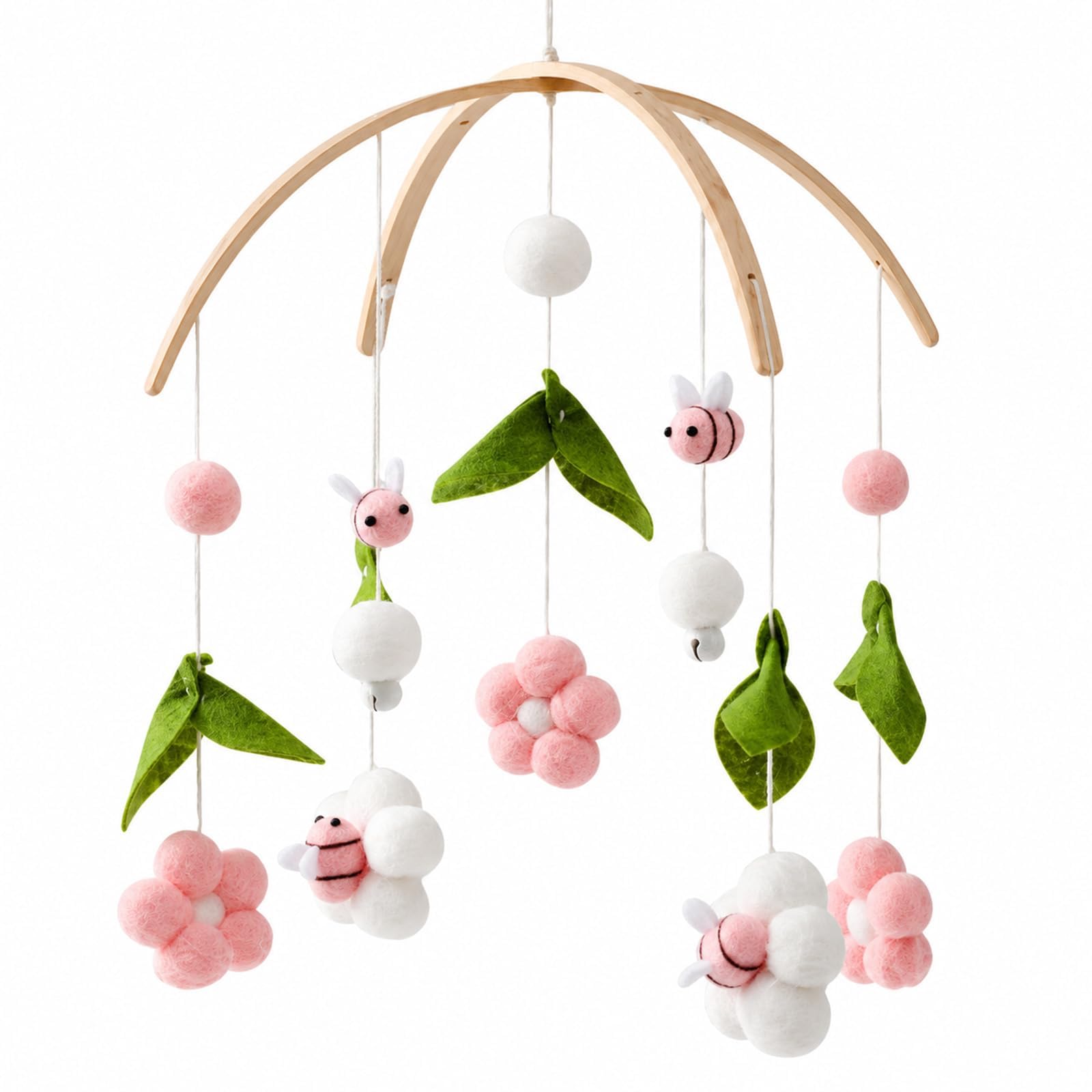 Cot Mobiles for Babies, Baby Mobile, Crib Mobile for Next to Me Crib, Rotating Pink Sleep Soother Wind Chime, Visual Development Toy, Hanging Wind Chime for Crib Nursery Decor