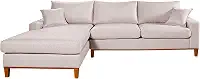 Sofa Living California 4 Lugares Chaise Lado Direito Revestido Linho Base Madeira Cor:Champagne