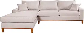 Sofa Living California 4 Lugares Chaise Lado Direito Revestido Linho Base Madeira Cor:Champagne